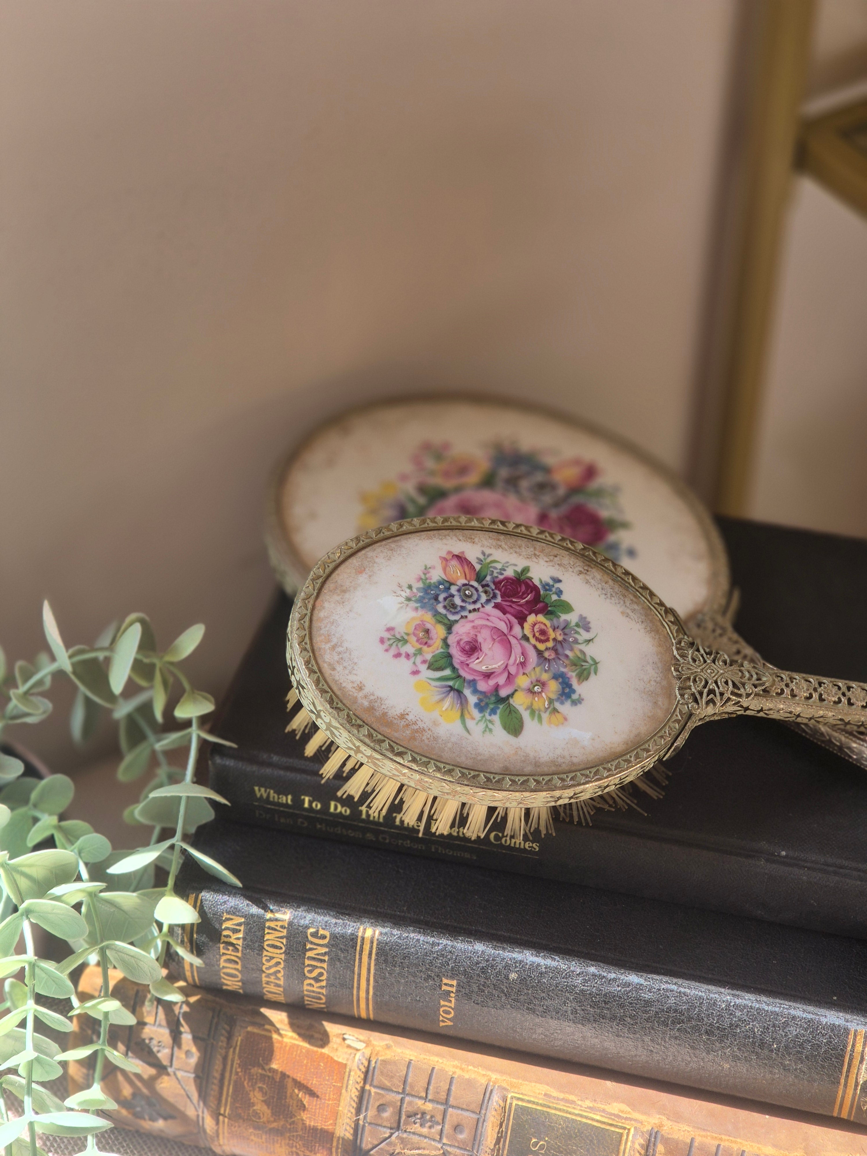 Vintage Floral Vanity Brush & Mirror Set – Regent/Regal of London