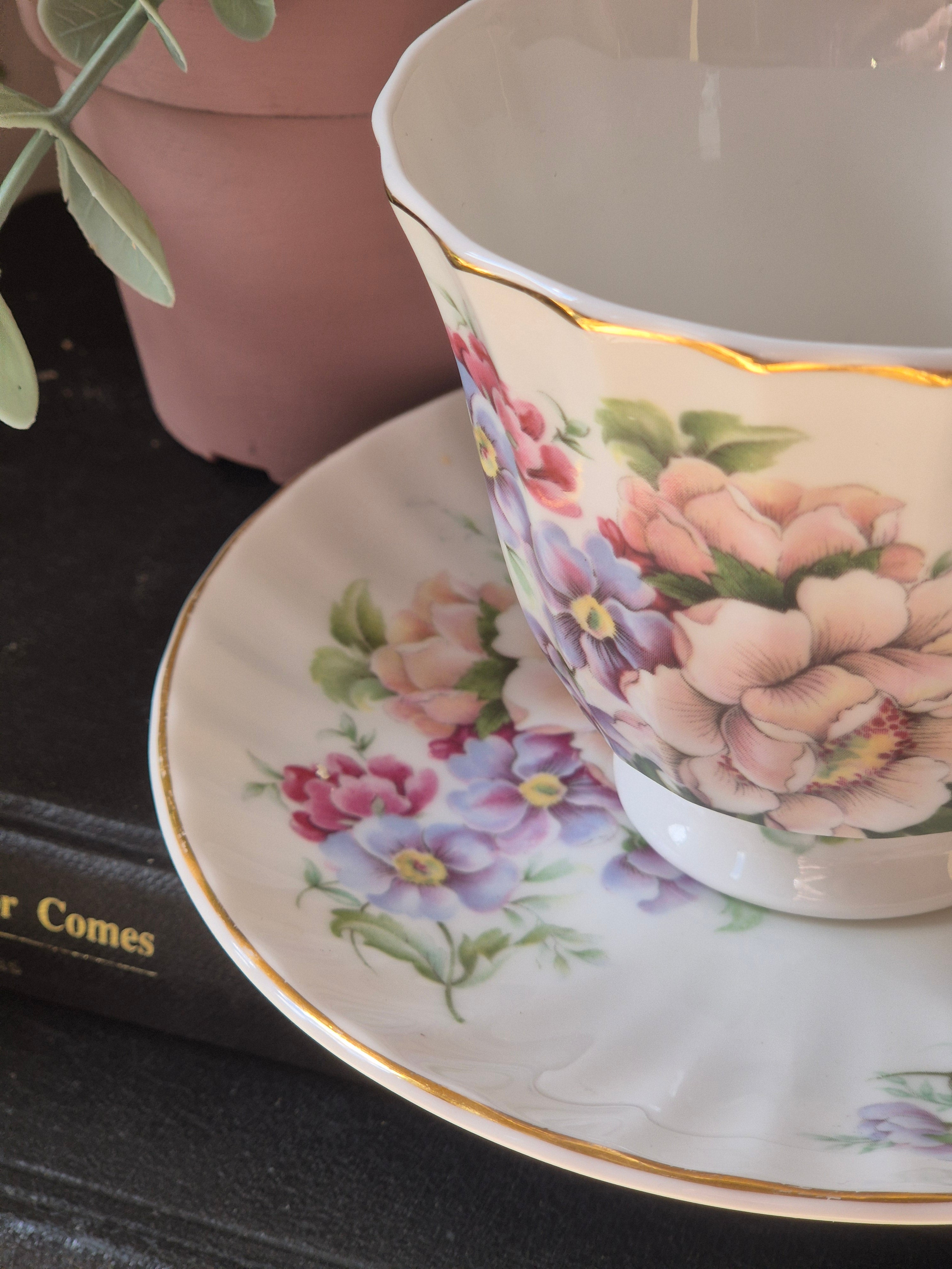 Vintage Floral MOTHER Teacup & Saucer Set | Cottagecore Tea   Set