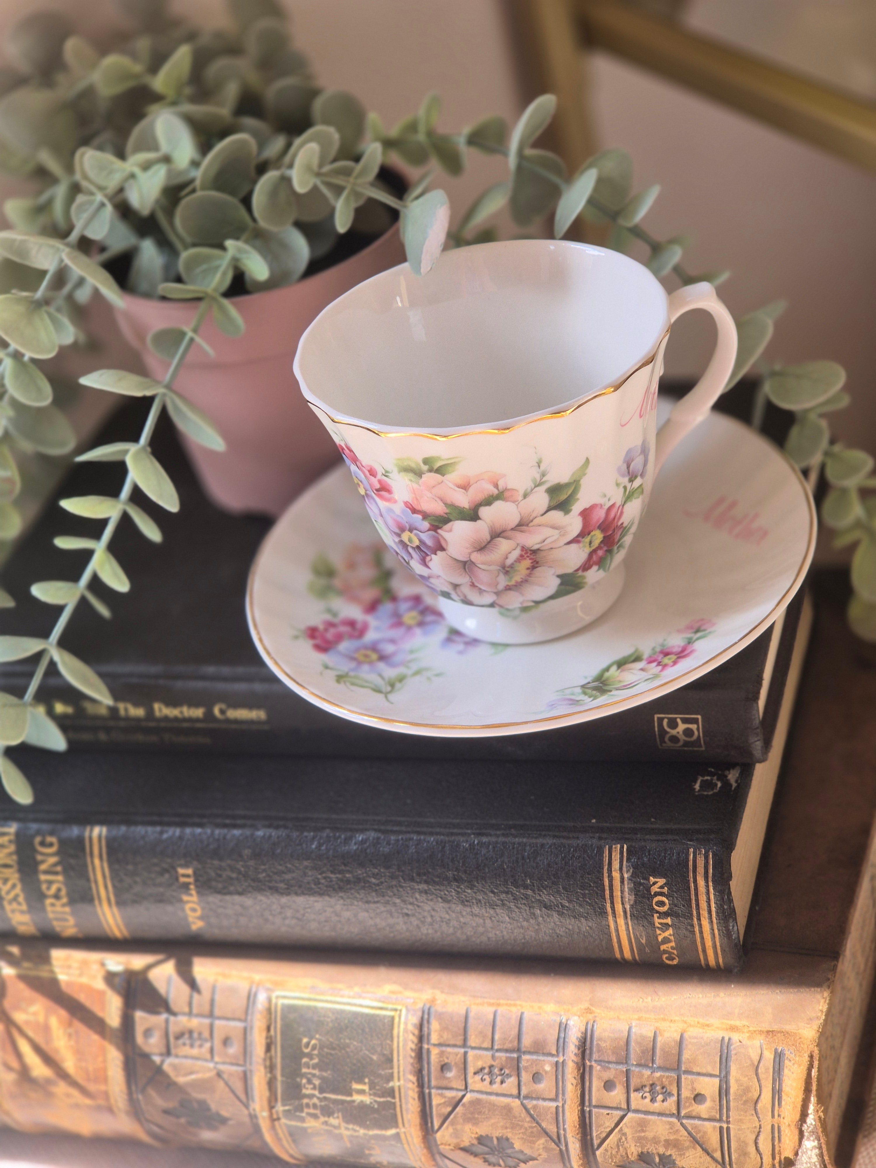 Vintage Floral MOTHER Teacup & Saucer Set | Cottagecore Tea   Set