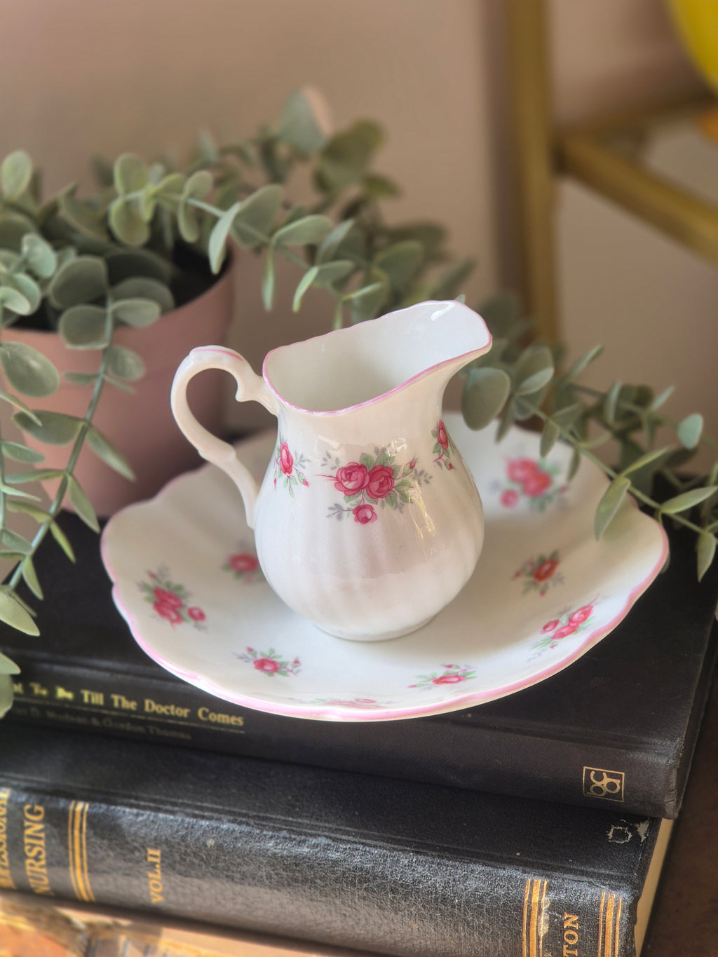 Vintage Crown Staffordshire “Sweetheart Rose” Milk Jug & Dish Set