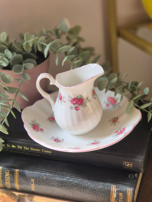 Vintage Crown Staffordshire “Sweetheart Rose” Milk Jug & Dish Set