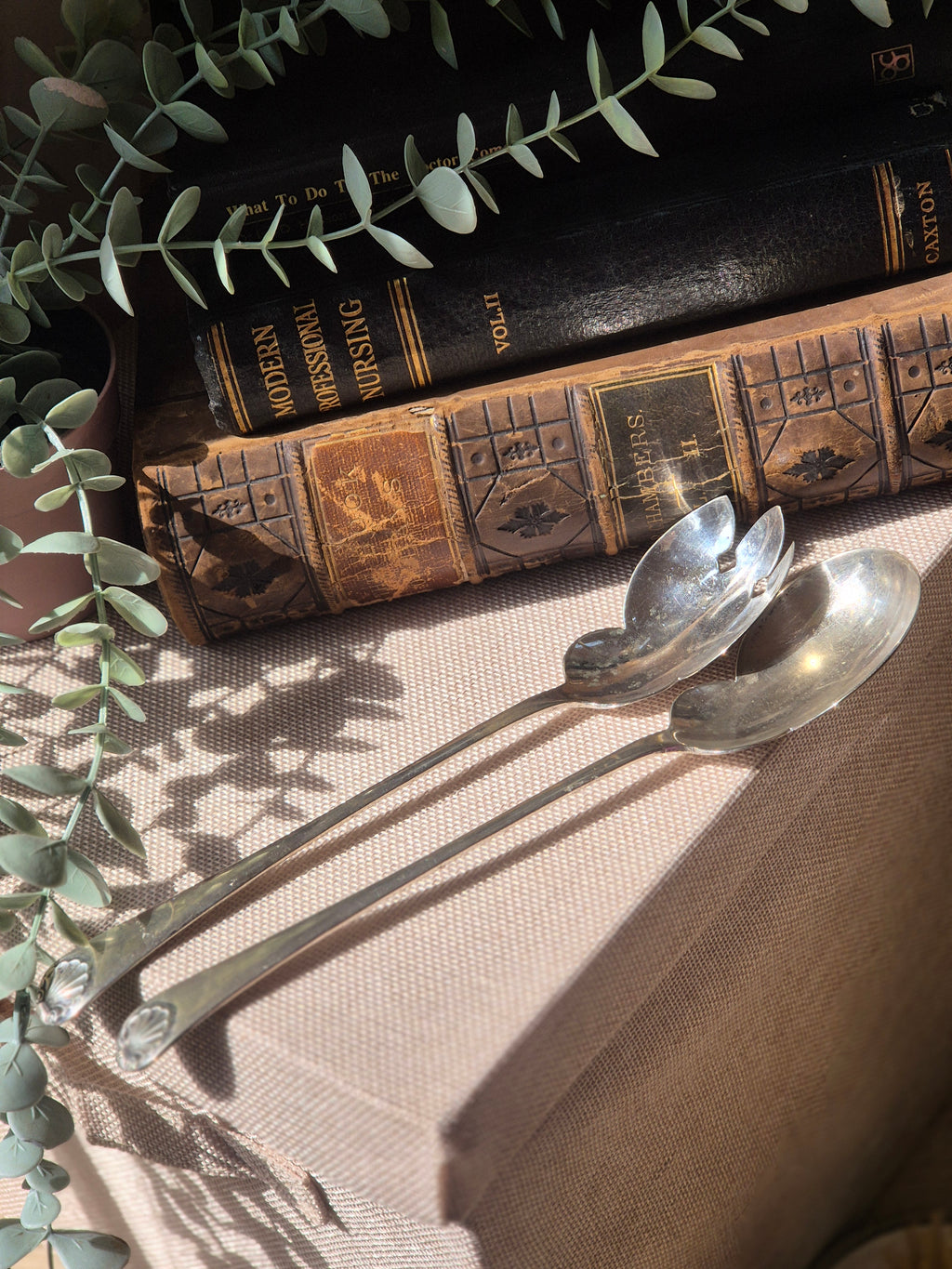Vintage EPNS Silver Plate Salad Serving Spoon Set | Shell Detail Serving Cutlery