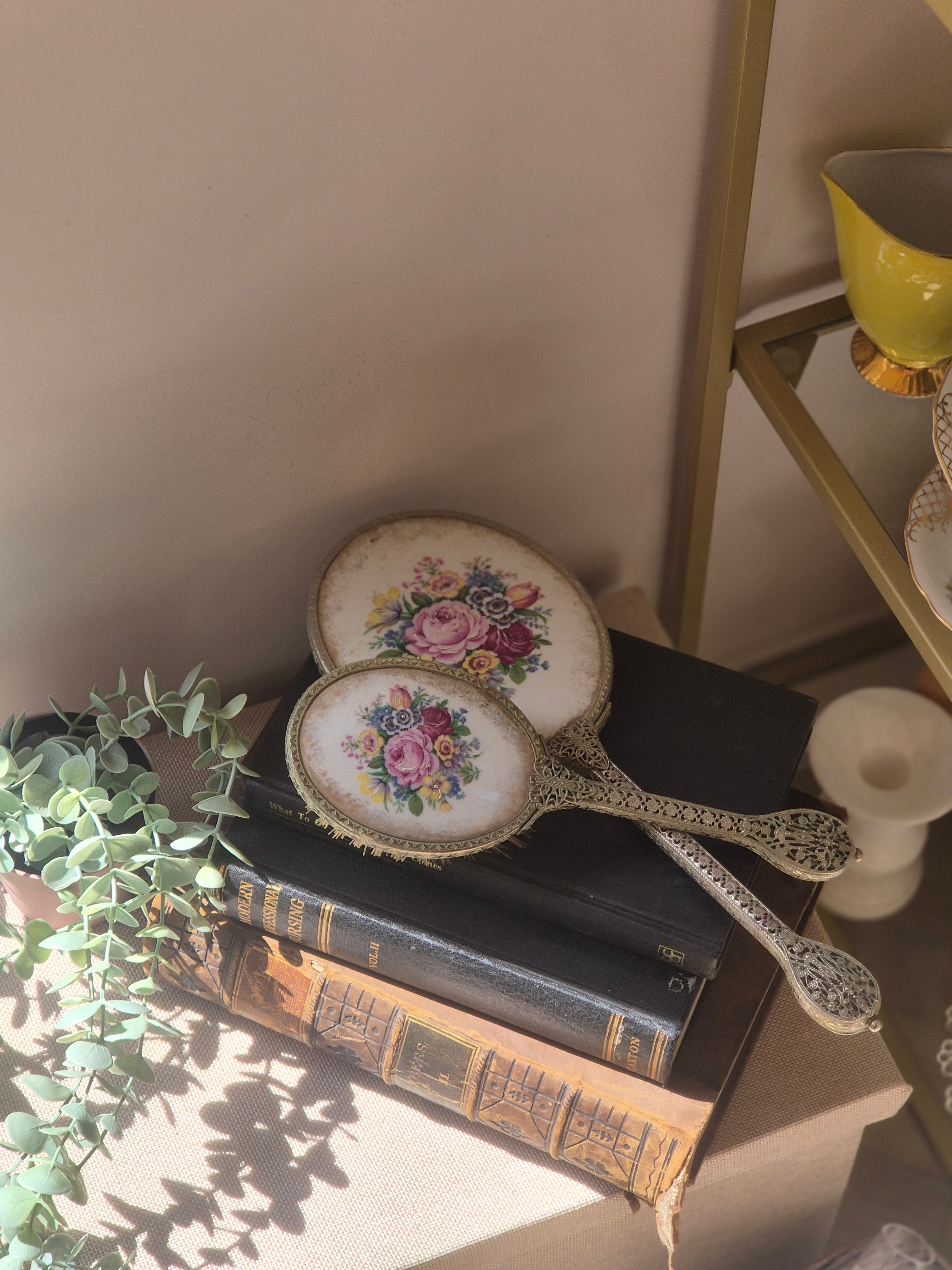 Vintage Floral Vanity Brush & Mirror Set – Regent/Regal of London