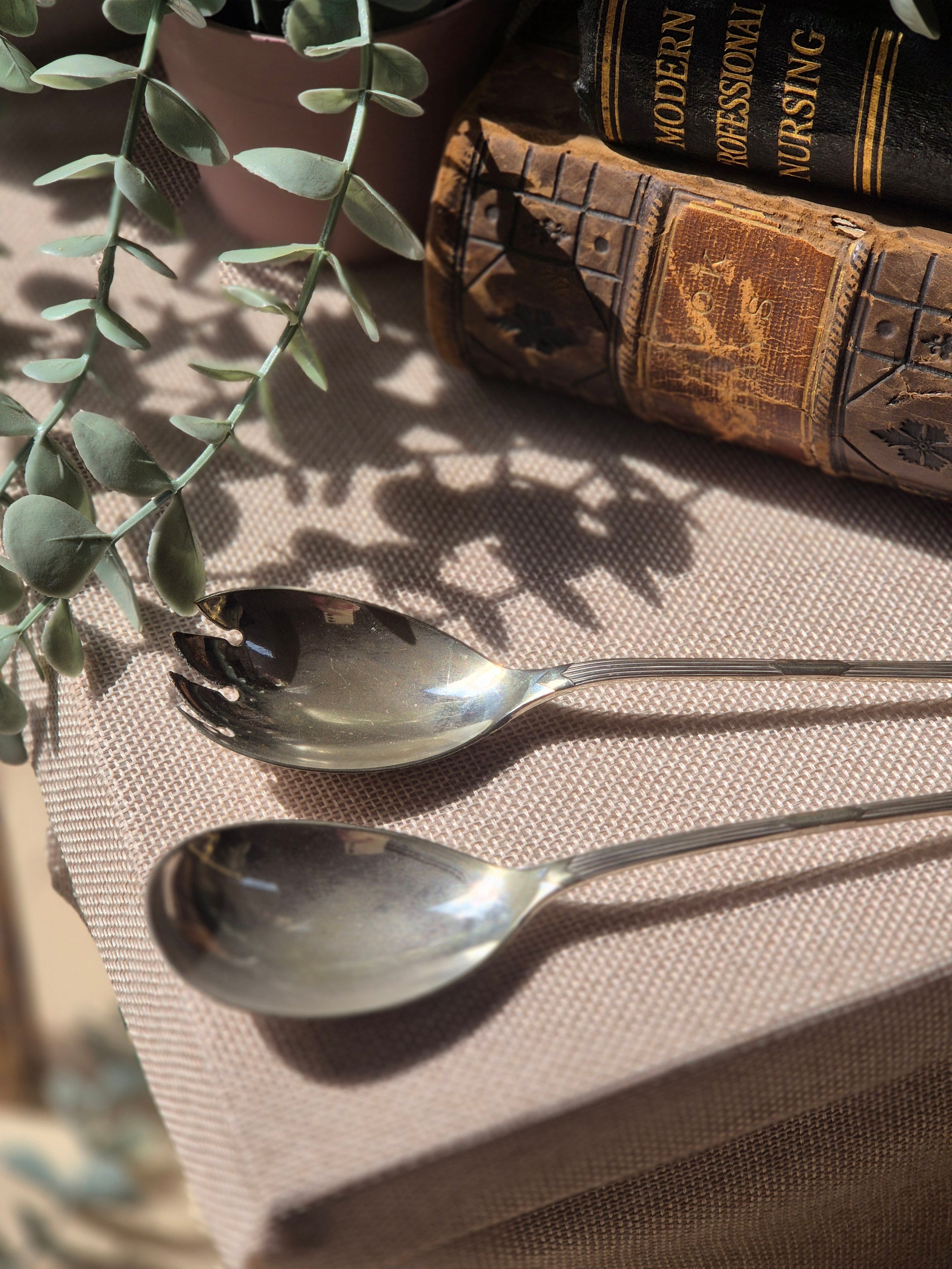 Vintage EPNS Serving Spoon Set | Silver Plate Salad & Sugar Spoons