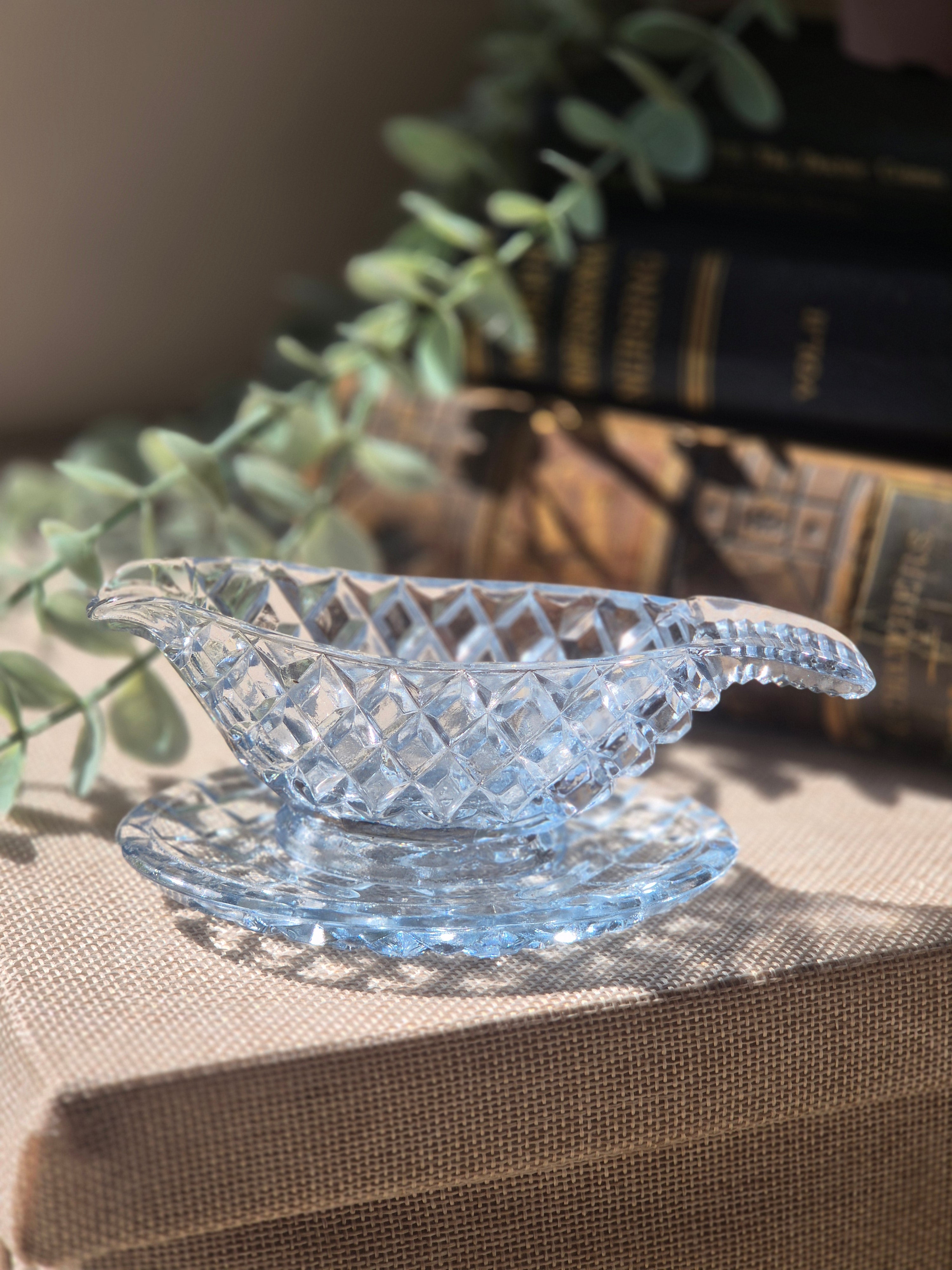 Vintage Blue Glass Trinket Dish Set | Retro Pressed Glass Décor