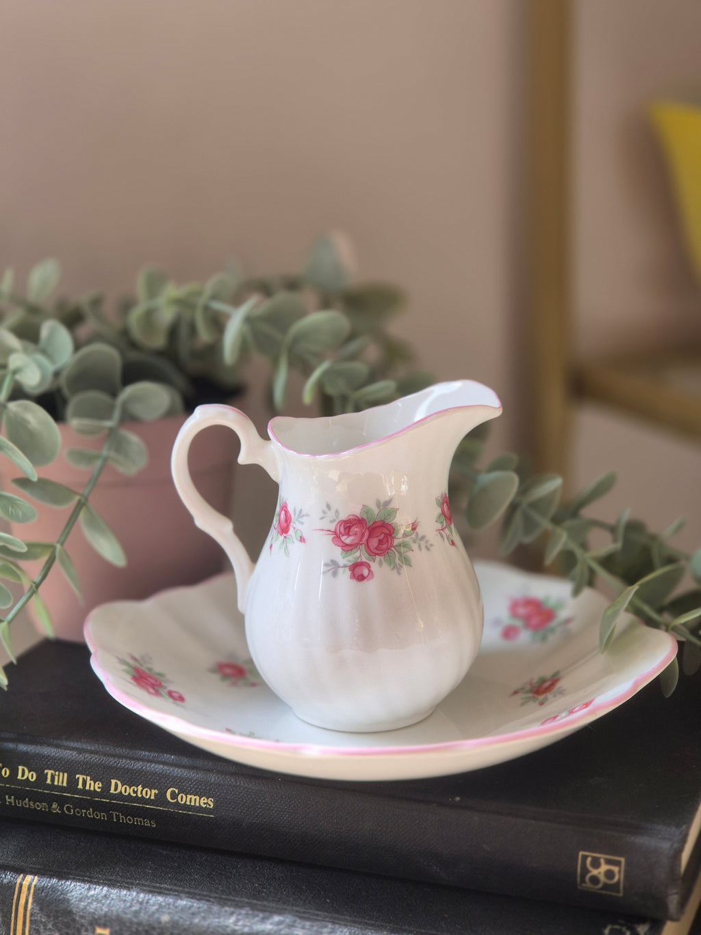 Vintage Crown Staffordshire “Sweetheart Rose” Milk Jug & Dish Set