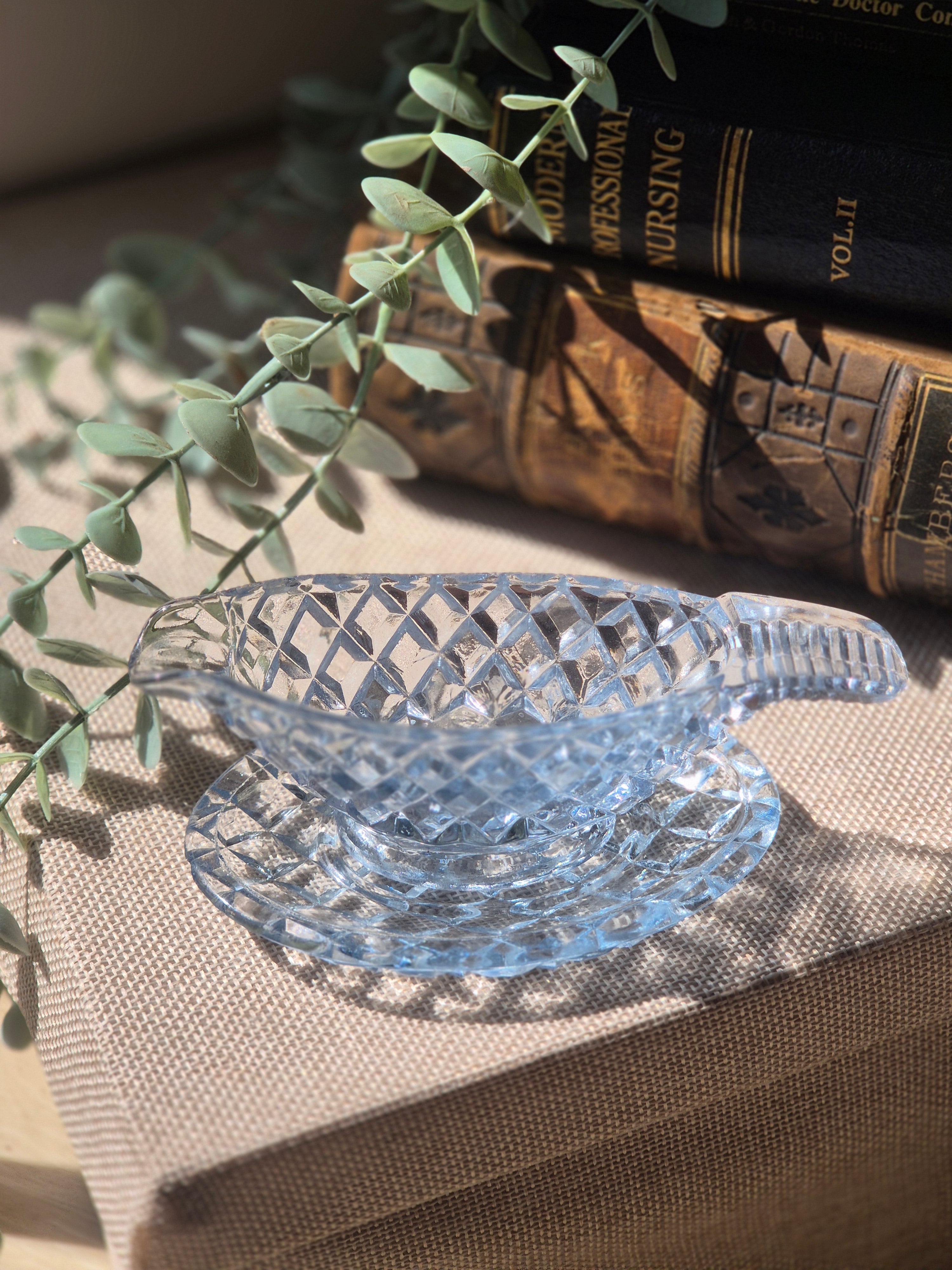 Vintage Blue Glass Trinket Dish Set | Retro Pressed Glass Décor