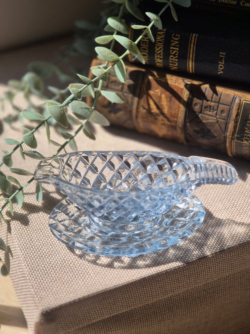 Vintage Blue Glass Trinket Dish Set | Retro Pressed Glass Décor