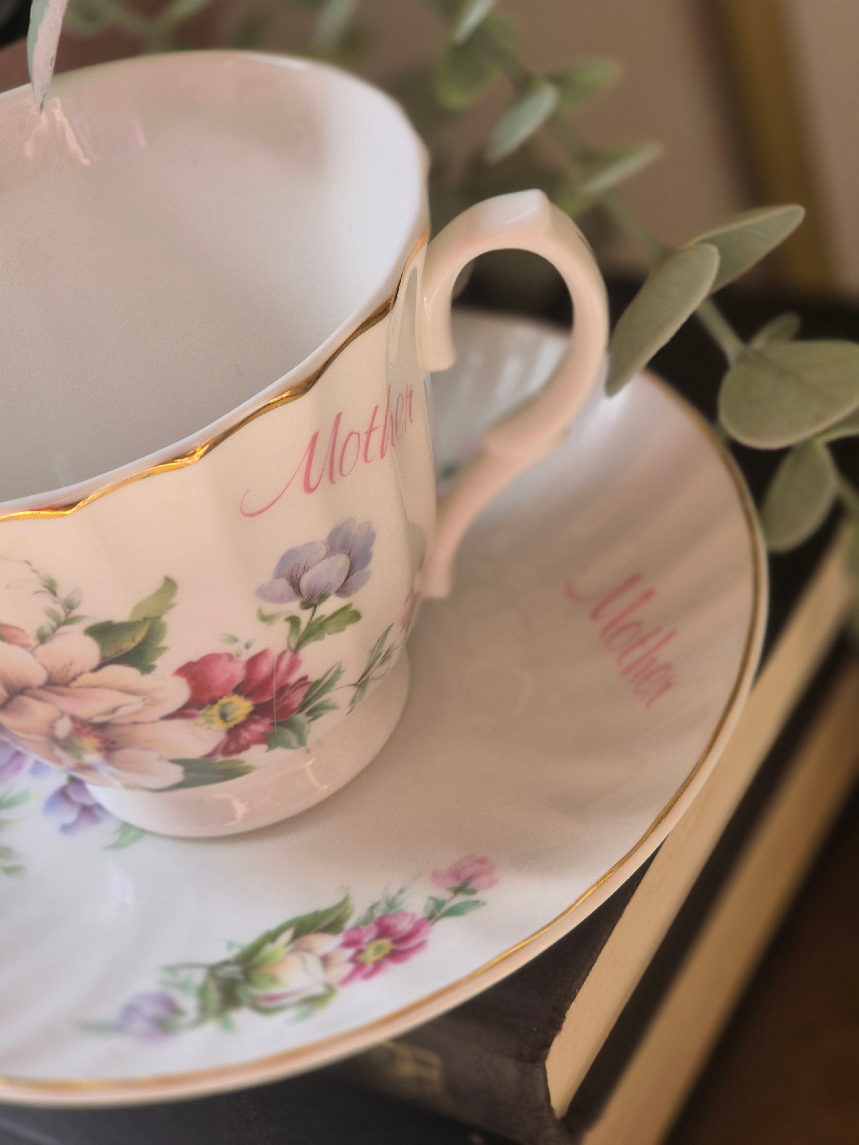 Vintage Floral MOTHER Teacup & Saucer Set | Cottagecore Tea   Set