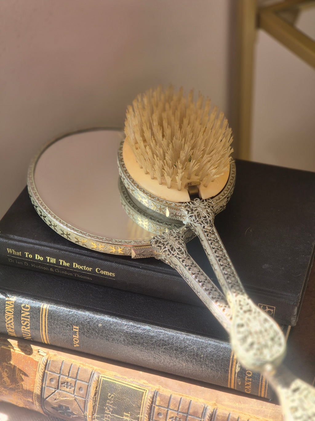 Vintage Floral Vanity Brush & Mirror Set – Regent/Regal of London