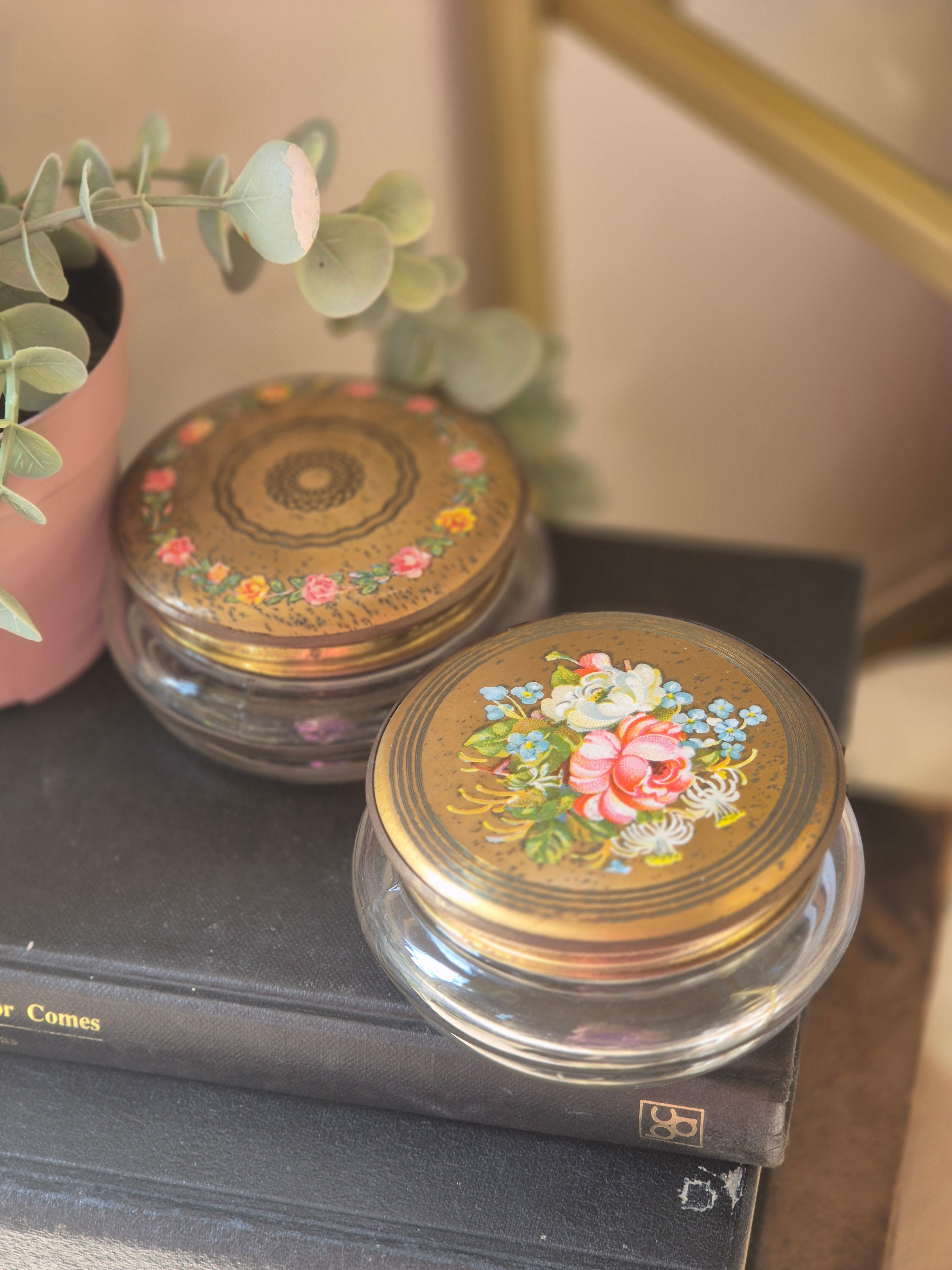 Vintage Floral Trinket Jars | Cottagecore Vanity Décor