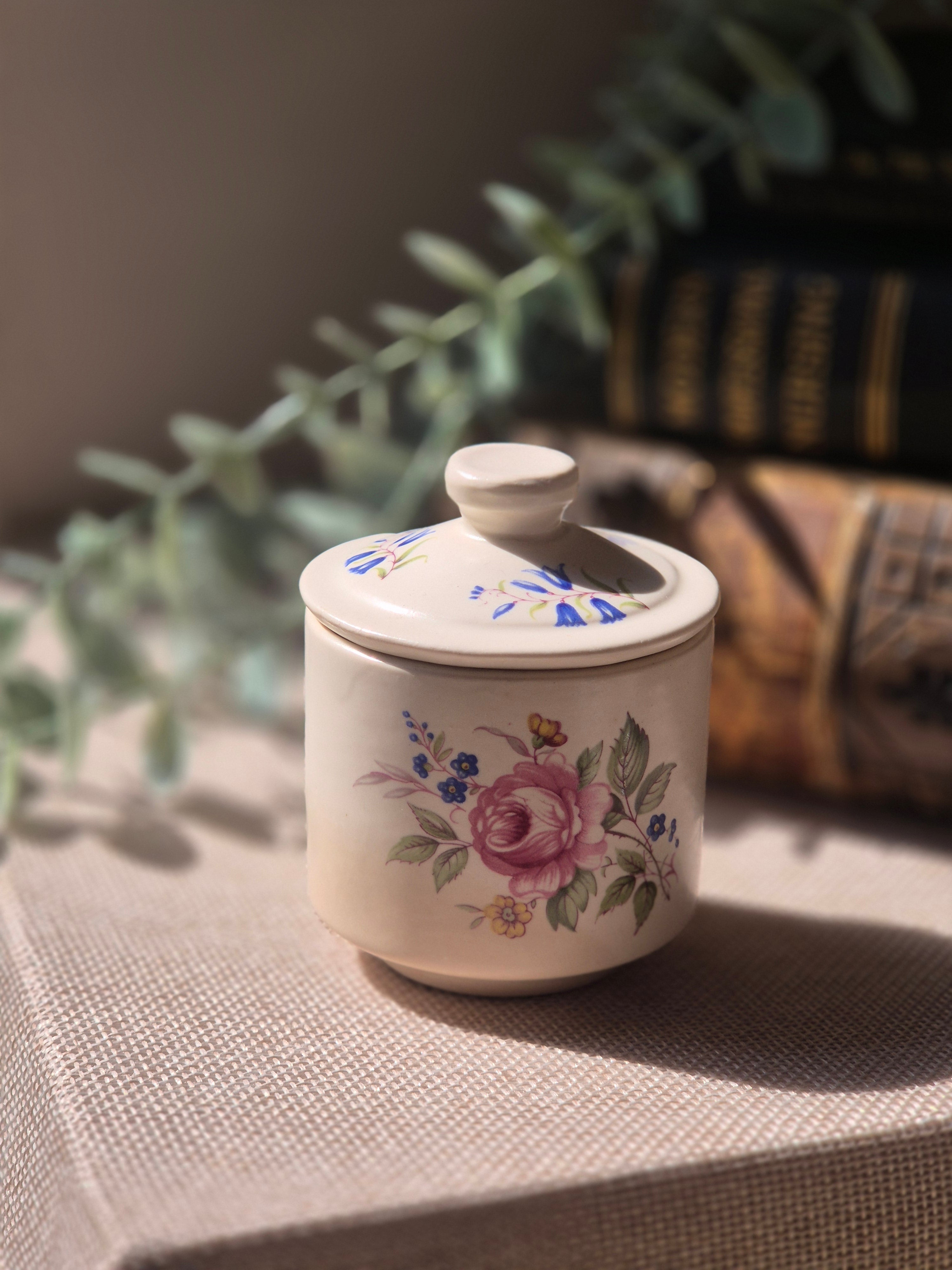 Vintage Axe Vale Pottery Floral Jam Pot | Cottagecore Ceramic Pot