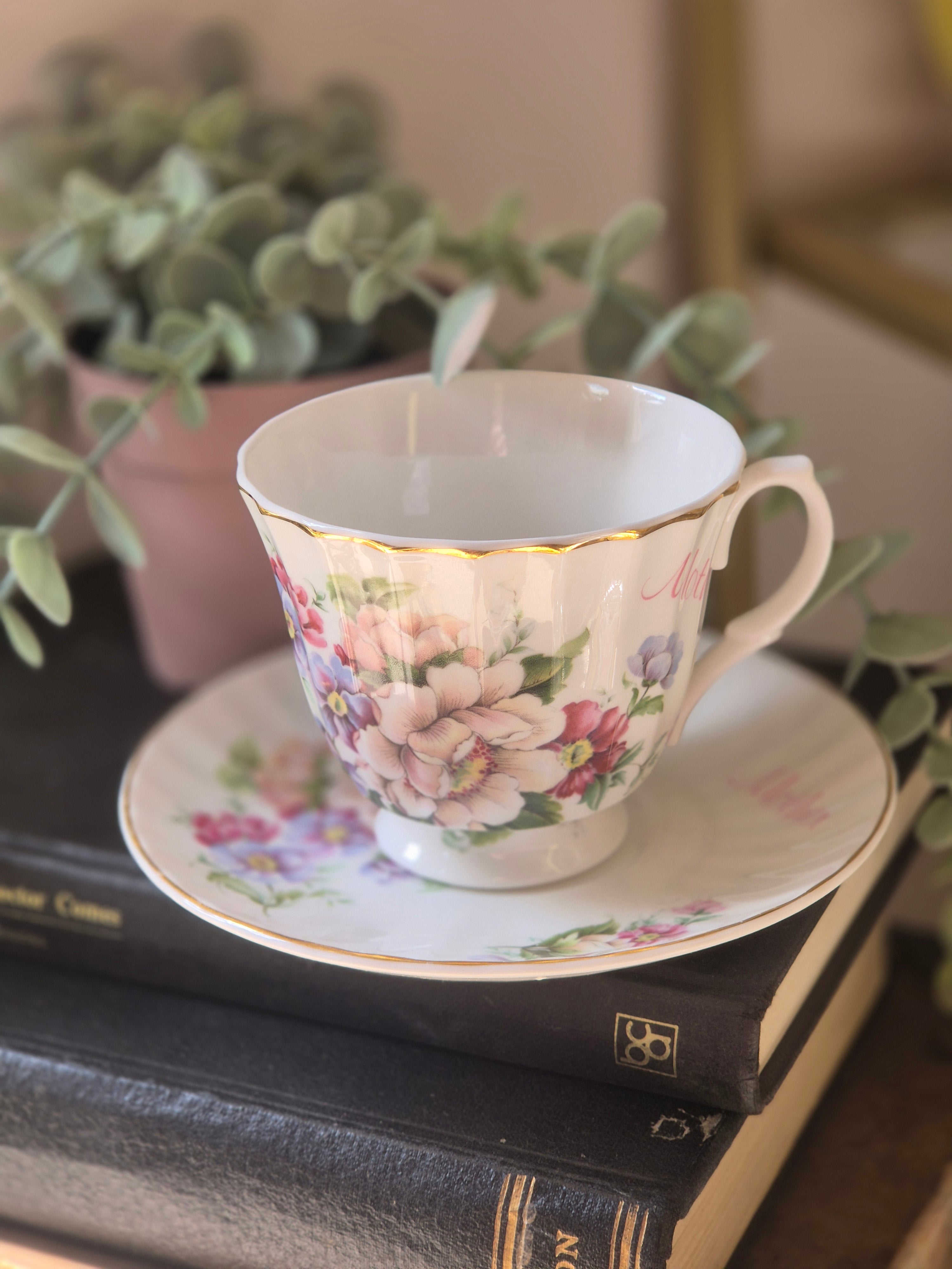 Vintage Floral MOTHER Teacup & Saucer Set | Cottagecore Tea   Set