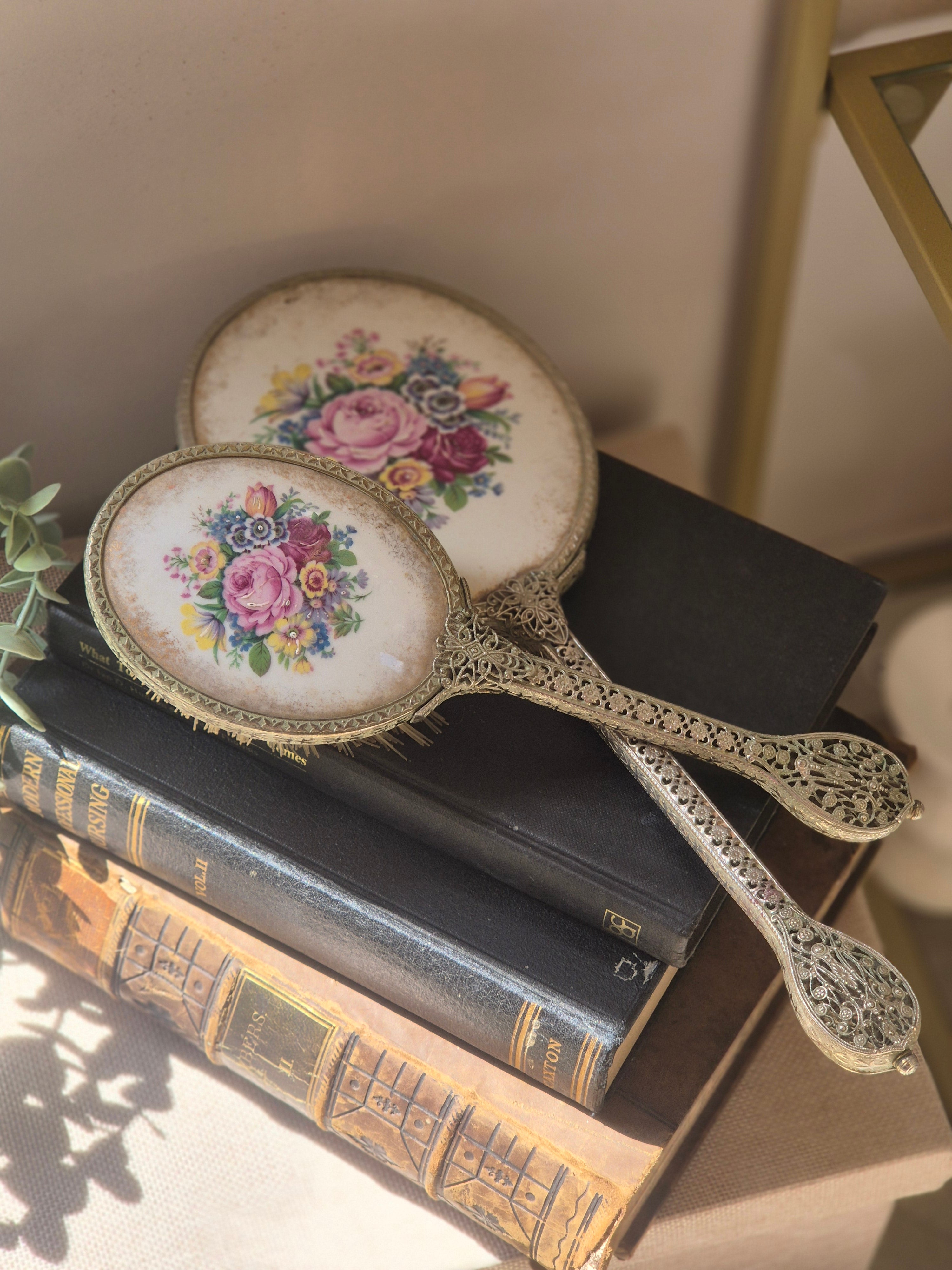 Vintage Floral Vanity Brush & Mirror Set – Regent/Regal of London