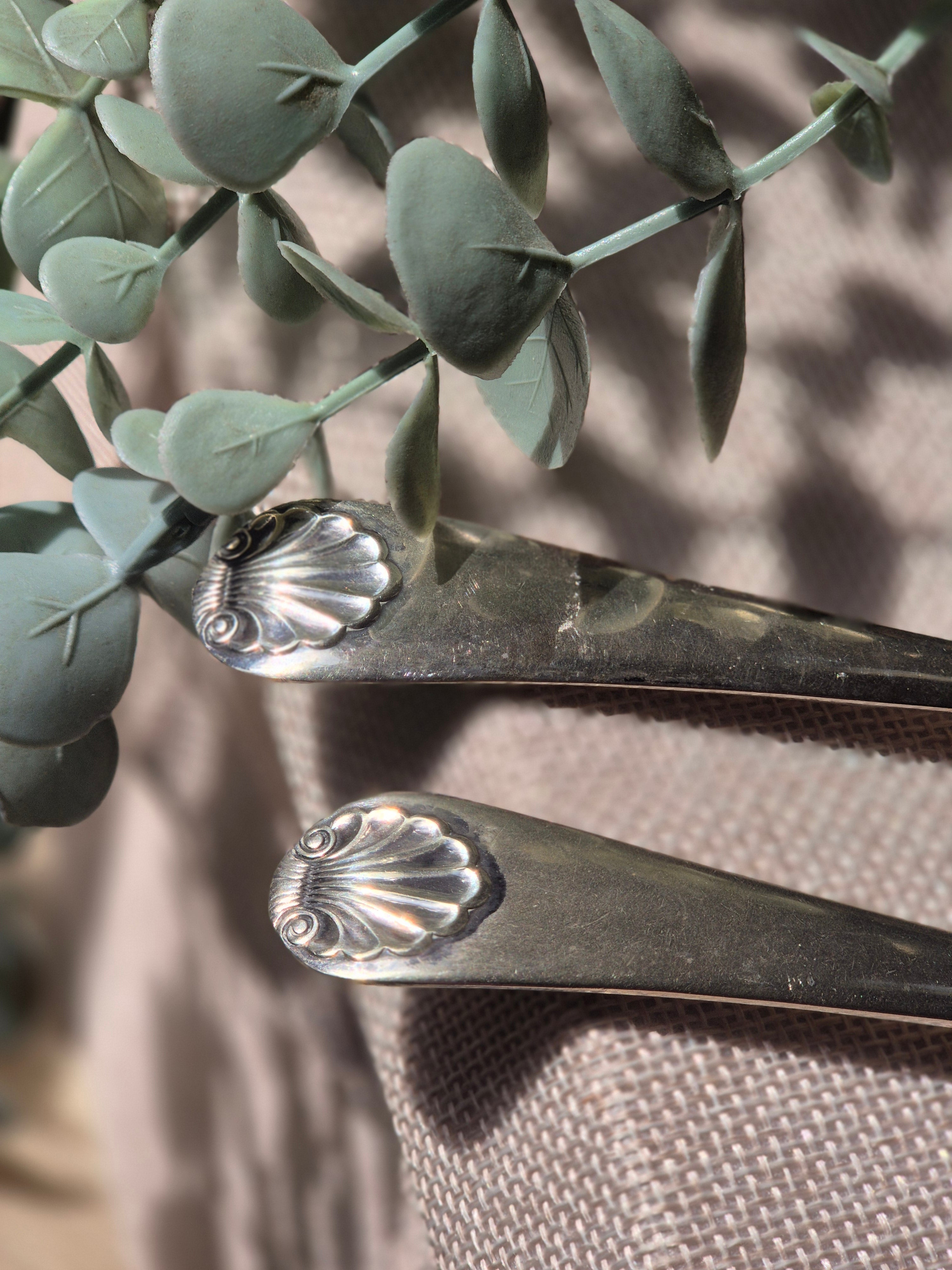 Vintage EPNS Silver Plate Salad Serving Spoon Set | Shell Detail Serving Cutlery