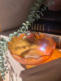 Vintage Iridescent Amber Glass Bowl | Carnival Glass Trinket Dish