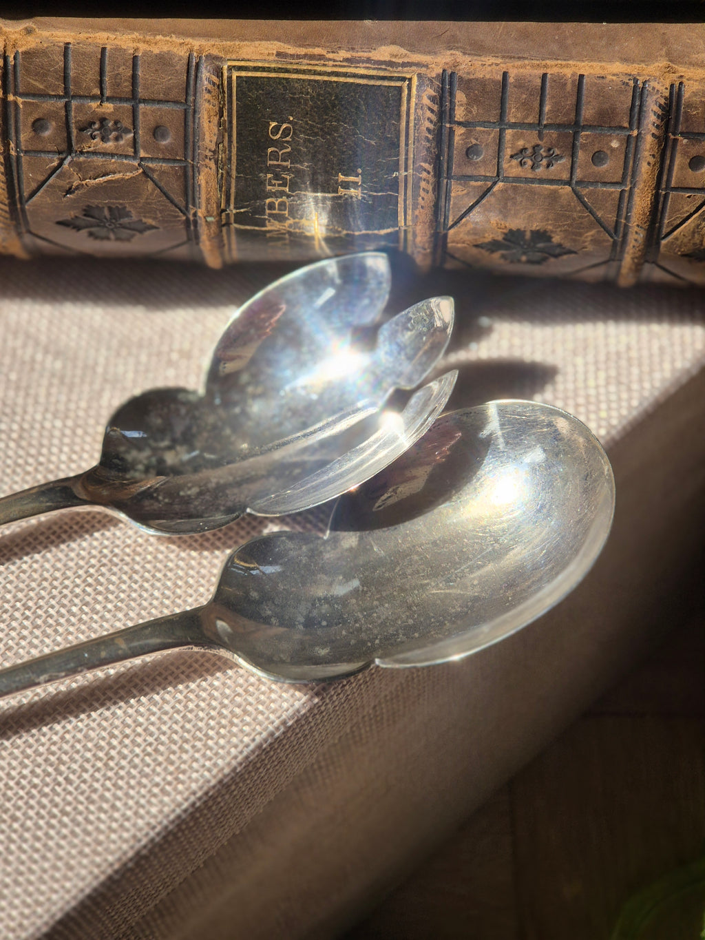 Vintage EPNS Silver Plate Salad Serving Spoon Set | Shell Detail Serving Cutlery