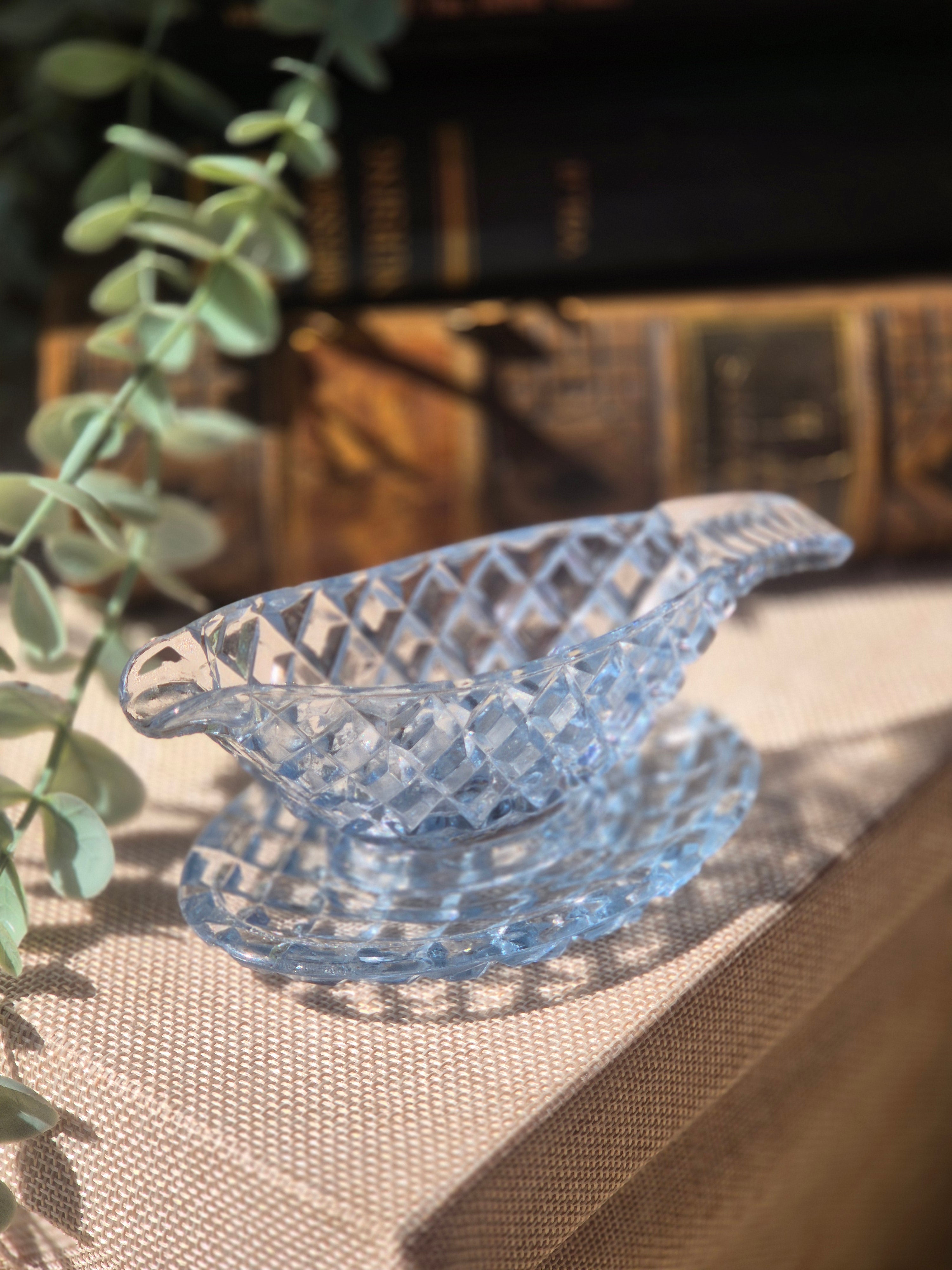 Vintage Blue Glass Trinket Dish Set | Retro Pressed Glass Décor